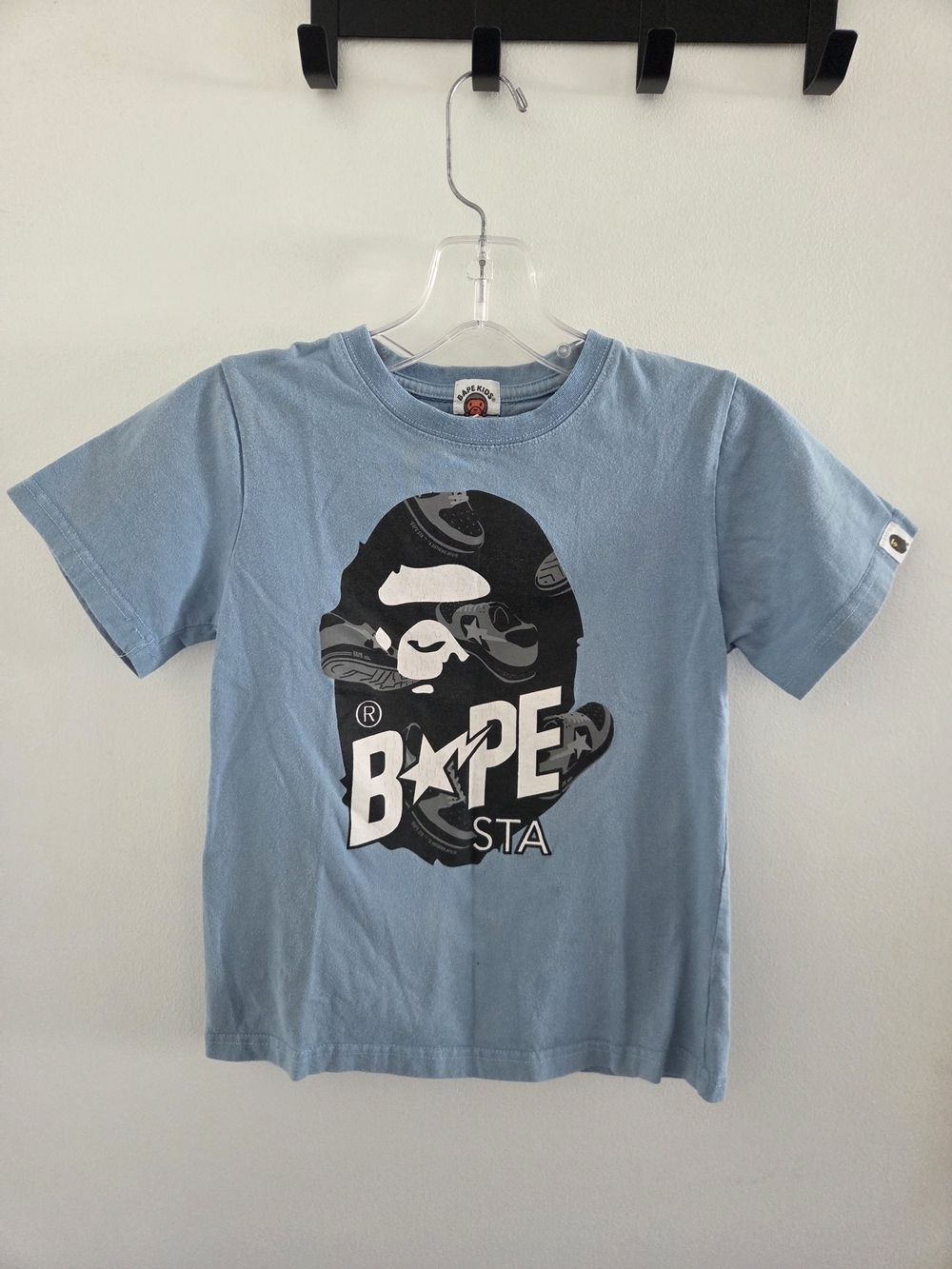 Bape Light Blue Kids Tee with Black & White BAPE STA Graphic